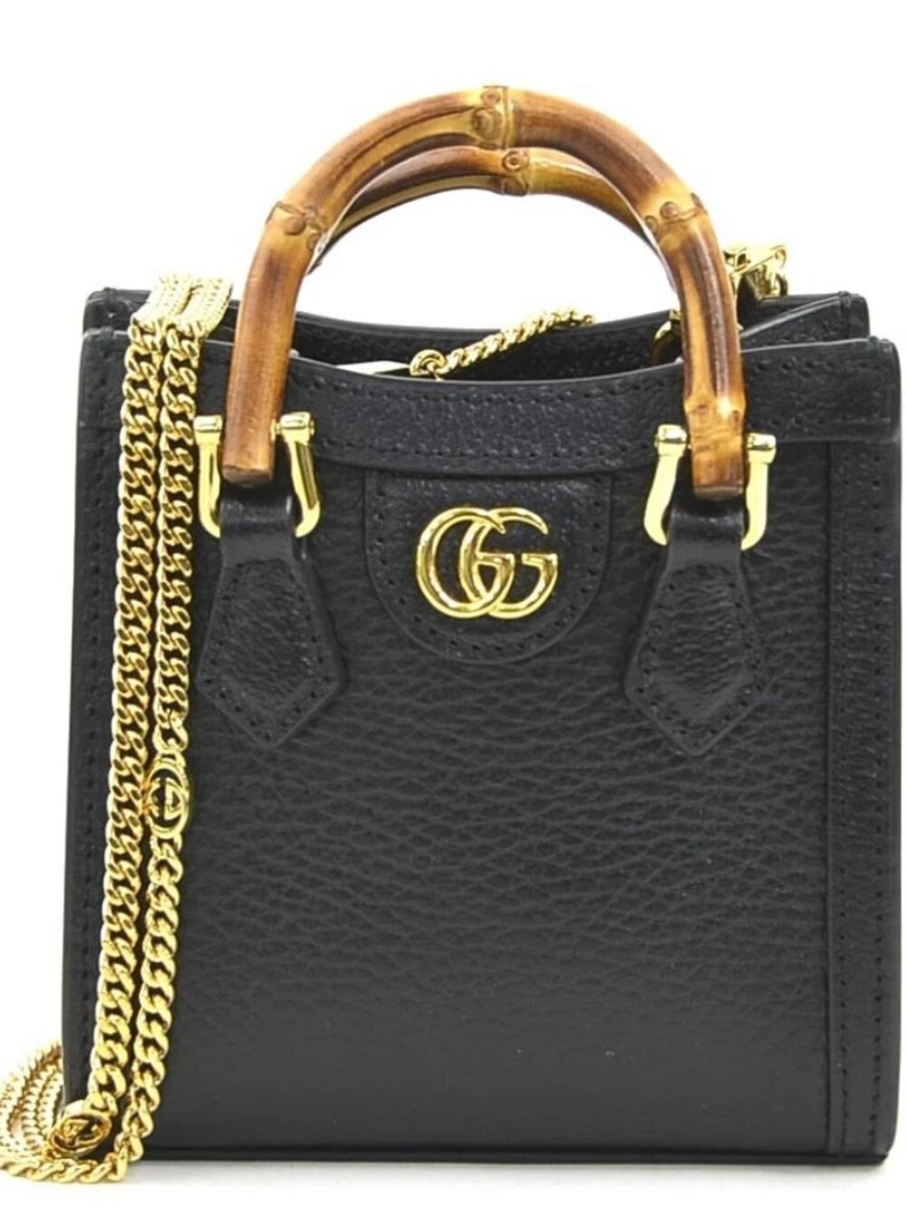 GUCCI Diana Handbag Shoulder Bag Black/Gole Leather/Metal